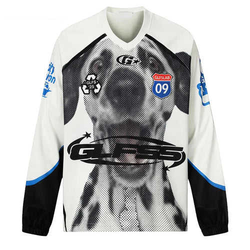 Load image into Gallery viewer, Vintage T-Shirt Y2K Grunge Dog Graphic Printed Sport Patchwork Long Sleeve Tshirt Streetwear Hip Hop Harajuku Casual Loose Shirt
