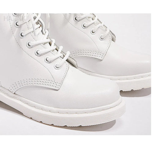 Load image into Gallery viewer, Genuine Leather Boots Women White Ankle Boots Motorcycle Boots Female Autumn Winter Shoes Woman Punk Winter Botas Mujer Spring
