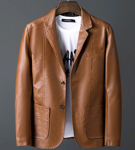 Men's Fashion Casual Spring Autumn Motorcycle Leather Coat / Male Slim Fit Solid Colour Single Breasted Pu Suit Jacket