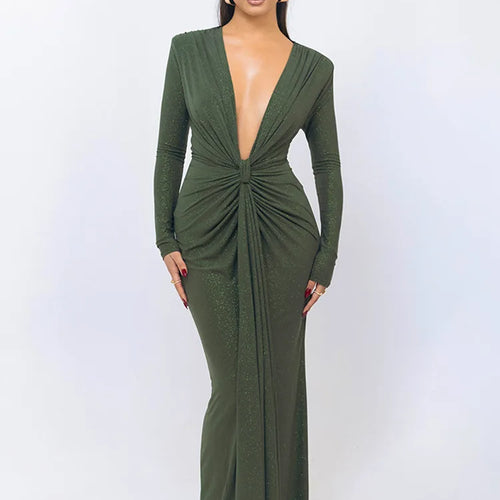 Load image into Gallery viewer, Elegant Long Sleeve Elastic Tight Party Evening Dress For Women Sexy Deep V-Fold Lace Vestido Autumn/Winter New 2025
