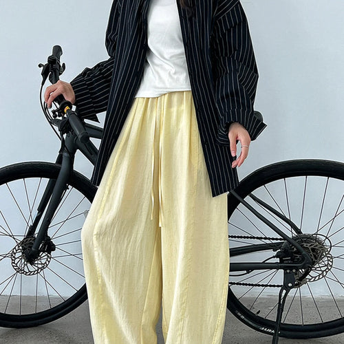 Load image into Gallery viewer, High Elastic Waist Yellow Drawstring Thin Wide Leg Pants New Trousers Women Fashion Tide Spring Autumn 2025 1DJ1547
