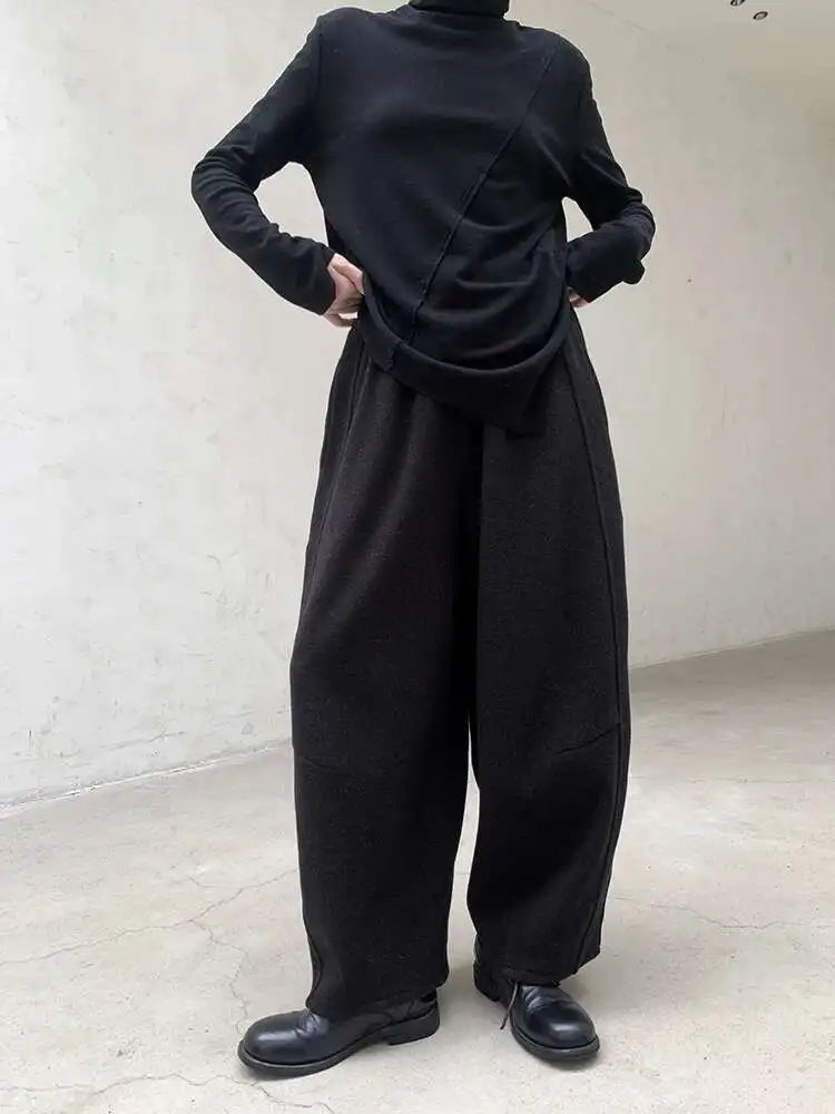 High Elastic Waist Dark Gray Brief Thick Long Wide Leg Pants New Trousers Women Fashion Tide Autumn Winter 2025 1DH8384