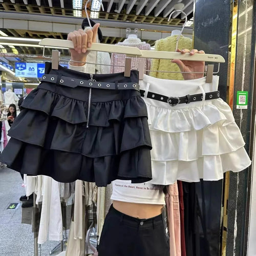 Load image into Gallery viewer, Spring Summer Women Black Brown High Waist Ruffles Cake Short Skirt White Holiday Party Pleated Mini Skirt Ladies Popular French
