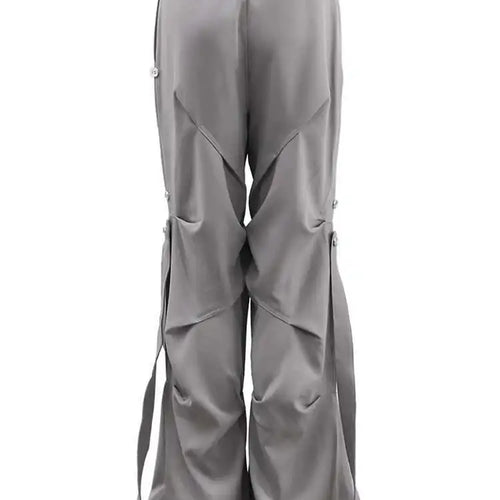 Load image into Gallery viewer, High Elastic Waist Gray Pleated Irregular Long Cargo Pants New Trousers Women Fashion Tide Spring Autumn 2025 CPG1628

