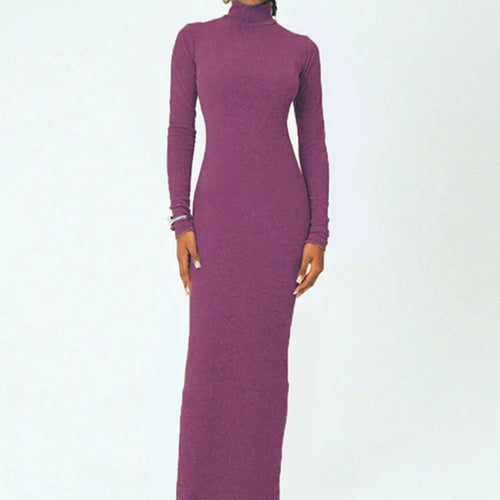 Load image into Gallery viewer, Turtleneck Long Sleeve Maxi Dress For Women Autumn New Elegant Solid Slim Fit High Waist Sexy Long Dress Ladies New
