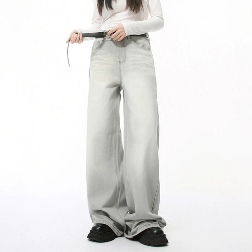 Load image into Gallery viewer, Loose Casual Men's Denim Pants New Cat Beard Washed Grinding White Light Grey Straight Wide Leg Jeans Four Seasons 9C4276
