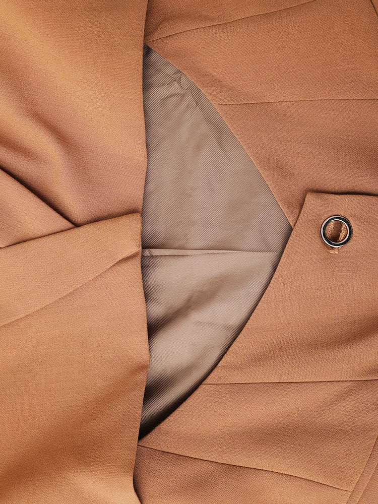 Women Brown Irregular Spliced Long Elegant Blazer New Lapel Long Sleeve Jacket Fashion Tide Spring Autumn 2025 26D9036