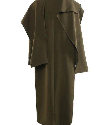 Women Army Green Big Size Long Elegant Blazer New Scarf Collar Long Sleeve Jacket Fashion Tide Spring Autumn 2025 1DH9827