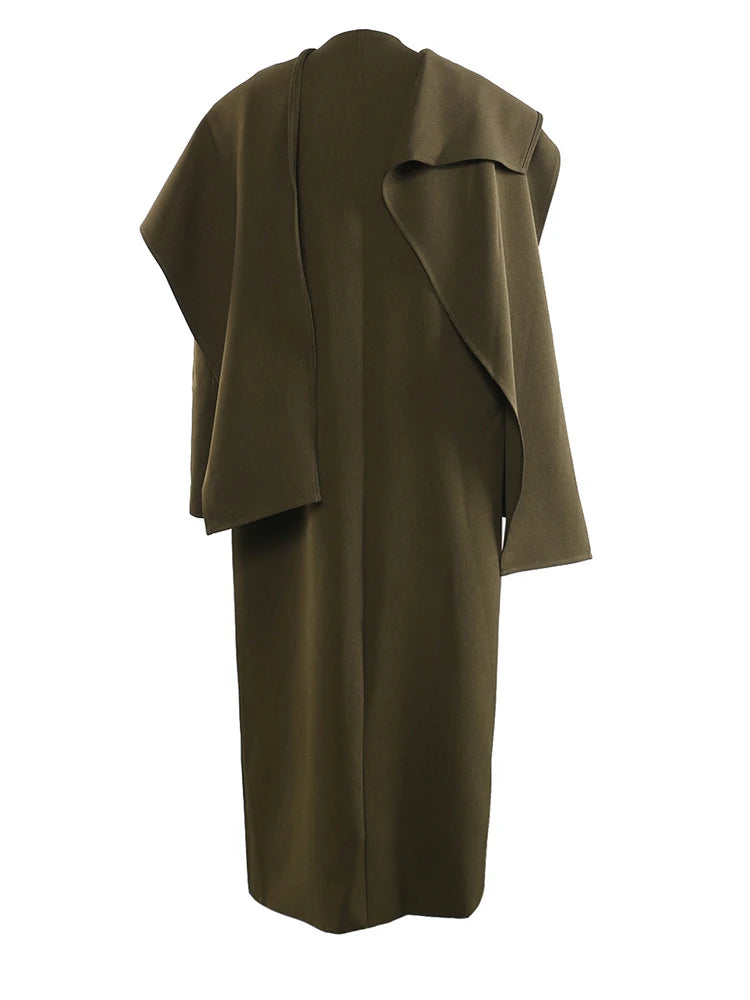 Women Army Green Big Size Long Elegant Blazer New Scarf Collar Long Sleeve Jacket Fashion Tide Spring Autumn 2025 1DH9827