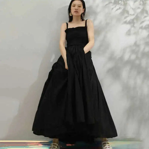 Load image into Gallery viewer, Women White Sling Backless Pleated Shrink Waist Slim Vintage Dress New Square Collar Fashion Spring Autumn 2025 JF54801
