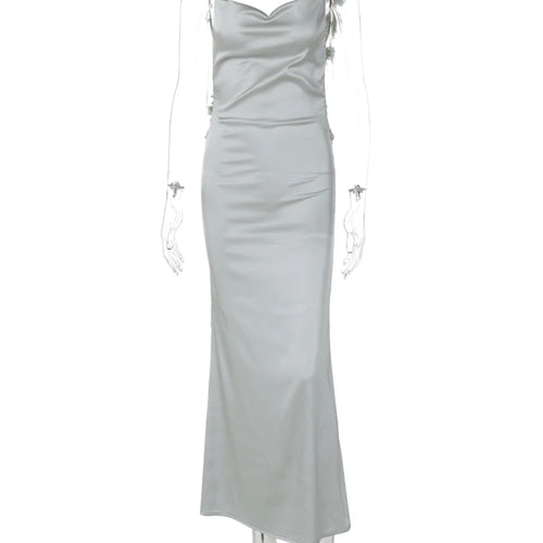 Load image into Gallery viewer, Elegant Satin Solid Slips Backless Tie Flowers Draped Sexy Slim Maxi Dress Spring Women Y2K Clothes Birthday Vacation
