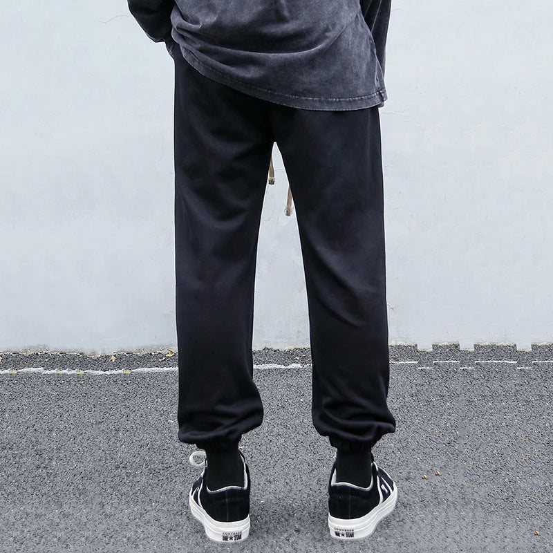 Men's Sweatpants New Casual Pants Solid Color Korean Style Fashion Elastic Waist Trendy Straight Leg Male Trousers 9W1746