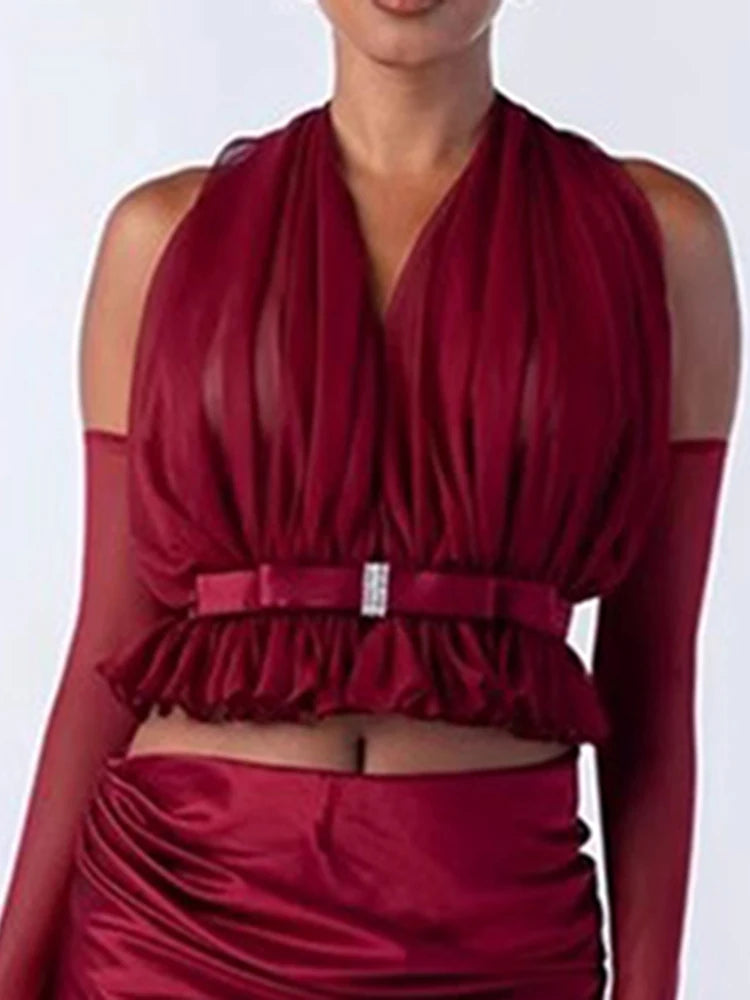 Solid Slimming Two Piece Set For Women V Neck Sleeveless Vest High Waist Slimming Dress Female Fashion Style New