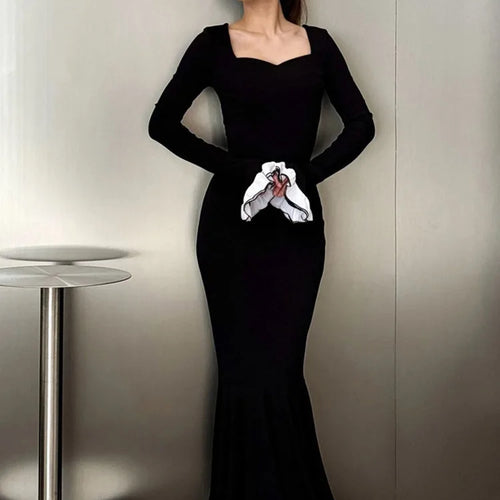 Load image into Gallery viewer, Flare Sleeve Sexy Bodycon Elegant Long Sleeve Maxi Dress Women High Waist Square Collar Evening Dress Female Clothes
