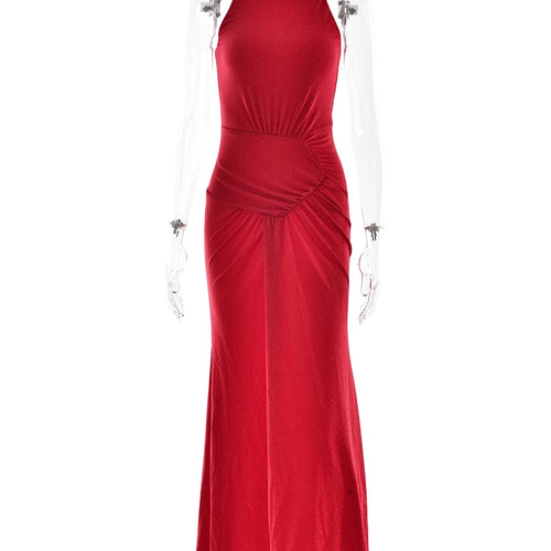 Load image into Gallery viewer, Elegant Sleeveless Elastic Tight Women Dress High Neck Bodycon Pleated Long Party Evening Dress AutumnWinter New Vestido
