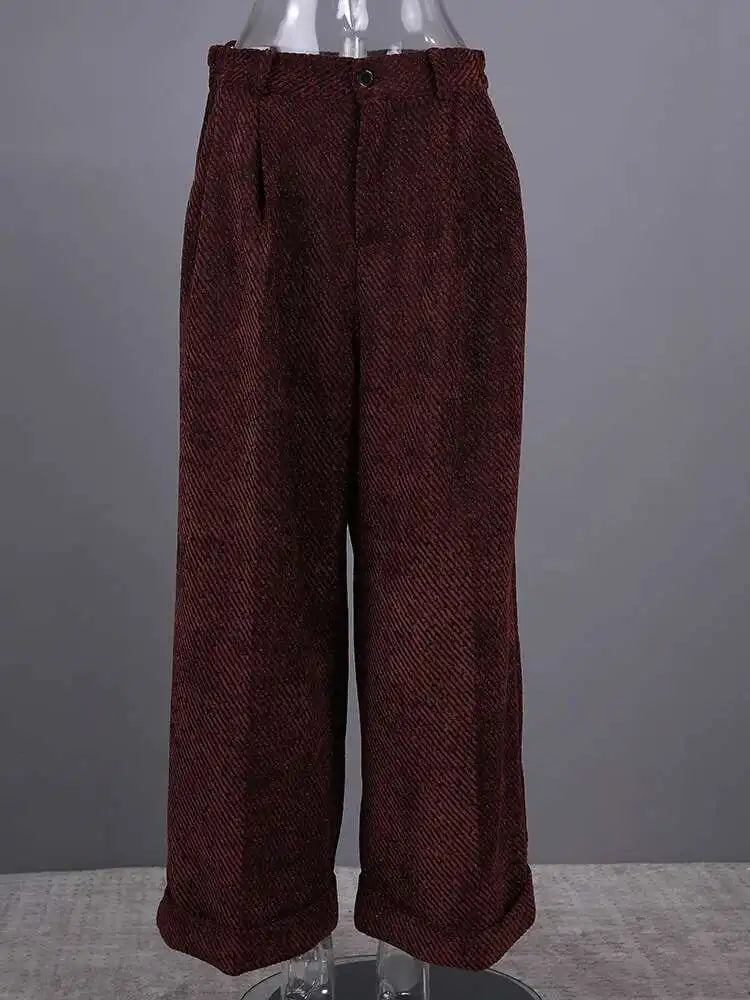 High Waist Wine Red Brief Thick Long Elegant Wide Leg Pants New Trousers Women Fashion Tide Spring Autumn 2025 CPG2797