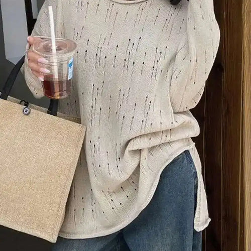 Load image into Gallery viewer, Black Hollow Out Big Size Knitting Sweater Round Neck Long Sleeve Women Pullovers New Fashion Spring Autumn 2025 1DJ0057
