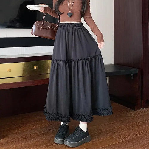 Load image into Gallery viewer, Spring Summer French Vintage Fashion Black Elegant Sexy Ruffle Edge Pleated Long Skirt Women White High Waist Slim Skirts 2025
