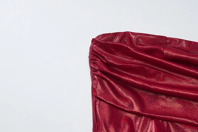 Off-shoulder Strapless Sexy Maxi Dress For Women Fashion Red Sleeveless Backless Thigh High Split Bodycon Club Dress