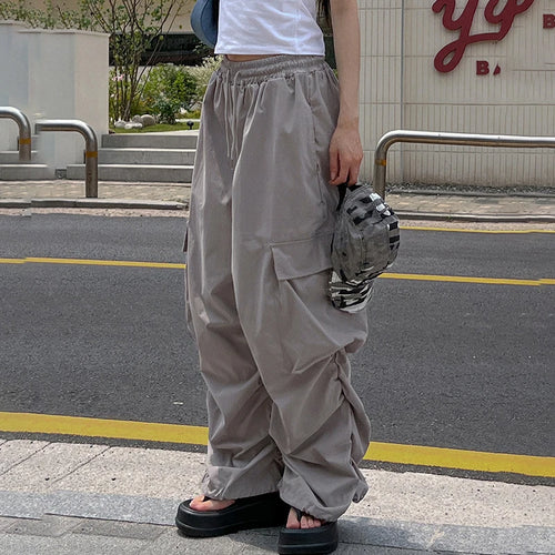 Load image into Gallery viewer, Harajuku Drawstring Elastic Waist Sweatpants Cargo Trousers Female Casual Shirring Pockets Stacked Pants Baggy Bottom
