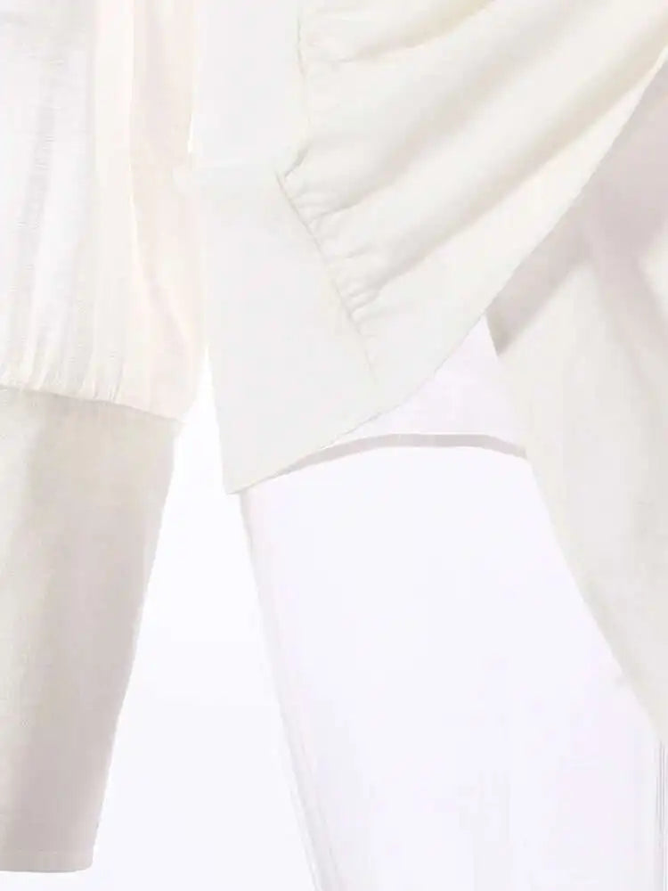 Women White Bandage Bow Big Size Long Elegant Blouse New Lapel Long Sleeve Shirt Fashion Tide Spring Autumn 2025 7AB8430