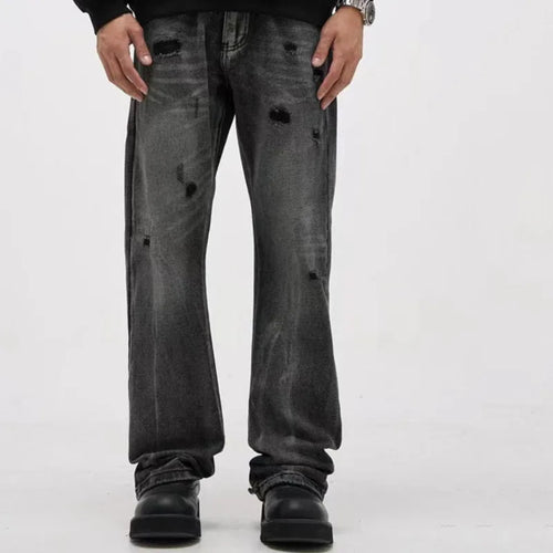 Load image into Gallery viewer, High Street Men Denim Pants Straight Worn-out Hole Washing Trousers Wide Leg Solid Color Male Jeans Autumn Menswear 9C8808
