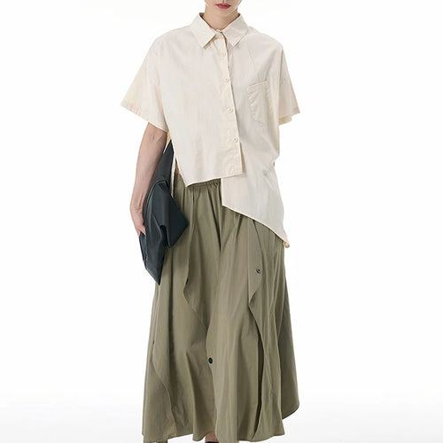 Load image into Gallery viewer, Women Apricot Irregular Hem Big Size Casual Blouse New Lapel Short Sleeve Shirt Fashion Tide Spring Summer 2025 1DJ1503
