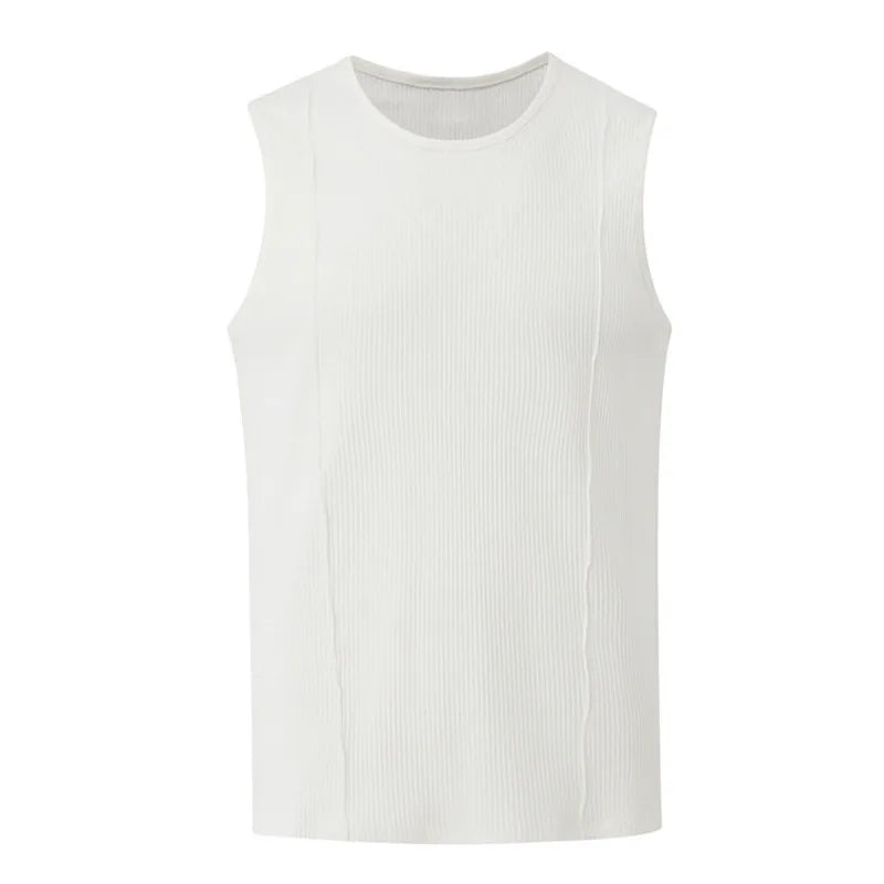 Men's Vest New American Summer Round Neck Sleeveless T-shirts Solid Color Design Handsome Male Slim Clothing 2025 9W1623