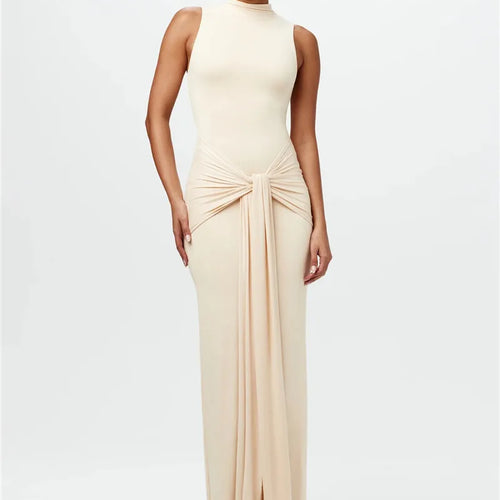 Load image into Gallery viewer, Half High Collar Irregular Tank Dress For Women 2024 New Fashion Sleeveless Bodycon Ruched Sexy Long Dress Elegant
