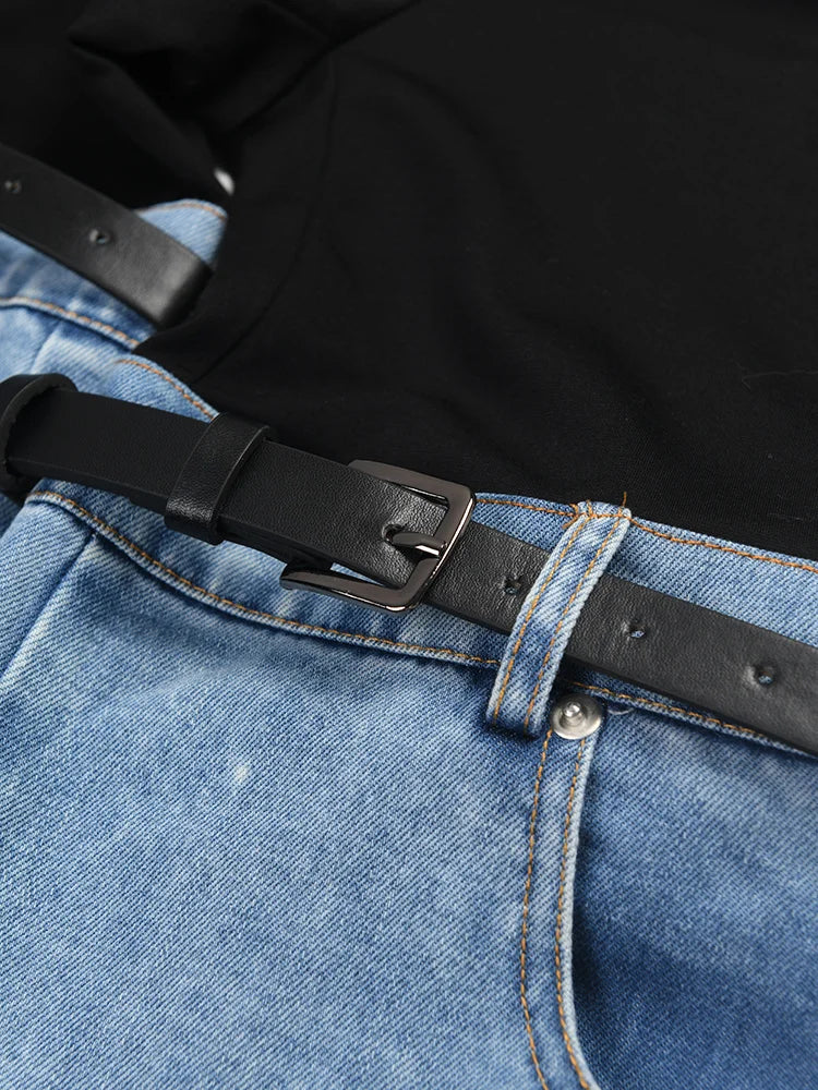 High Waist Blue Color-block Denim Long Wide Leg Jeans New Loose Women Trousers Fashion Tide Spring Autumn 2025 17A2013H01