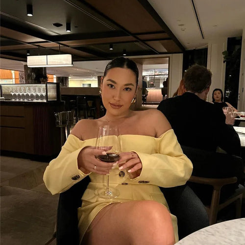 Load image into Gallery viewer, Off-shoulder Strapless Sexy Blazer Dress For Women Fashion Solid Zipper Two Pocket Long Sleeve Backless Mini Dress
