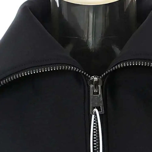 Load image into Gallery viewer, Black Zipper Irregular Shaped Casual Jacket New Lapel Long Sleeve Women Coat Fashion Tide Spring Autumn 2025 7AB4729
