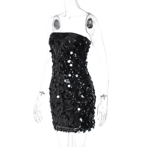 Load image into Gallery viewer, Sequins Strapless Backless Sexy Mini Dress For Women Robe Fashion Off-shoulder Sleeveless Sparkle Shiny Club Dress
