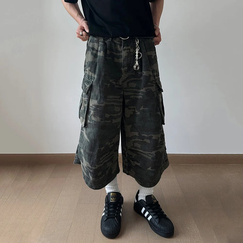 Load image into Gallery viewer, American Style Men&#39;s Denim Shorts Large Pocket Camouflage Workwear Trousers Straight Leg Casual Male Jeans 9C6708
