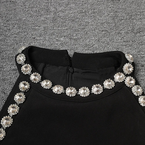 Load image into Gallery viewer, Women Black Rhinestones Spliced Elegant Slim Vest Dress New Round Neck Sleeveless Fashion Tide Spring Summer 2025 CPG2981
