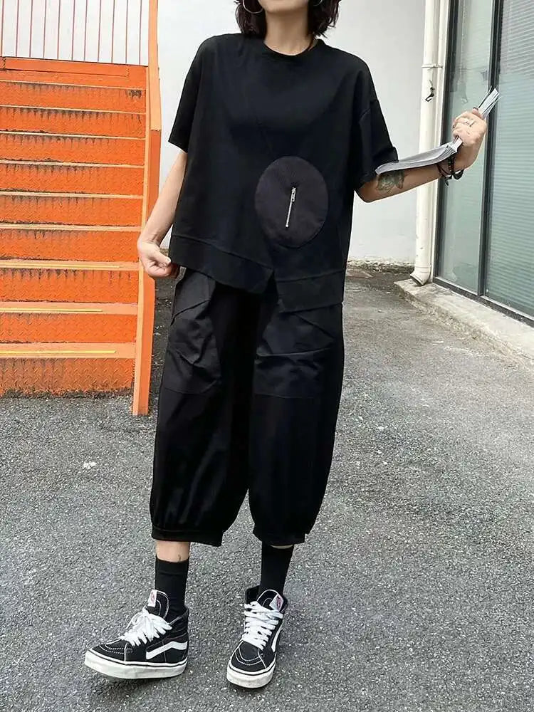 High Elastic Waist Black Pocket Thin Big Size Calf-Length Pants New Trousers Women Fashion Tide Spring Autumn 2025 1DJ0608