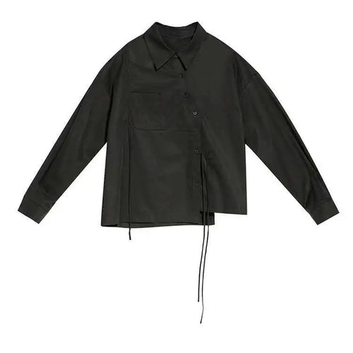 Load image into Gallery viewer, Women Black Bandage Big Size Long Blouse New Lapel Long Sleeve Loose Fit Shirt Fashion Tide Spring Autumn 2025  1DF1659
