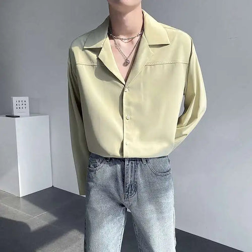 Load image into Gallery viewer, Men&#39;s Shirts Long Sleeve Trendy New Korean Style Single Breasted Stylish Suit Collar Loose Shoulder Design Male Tees 9W1871
