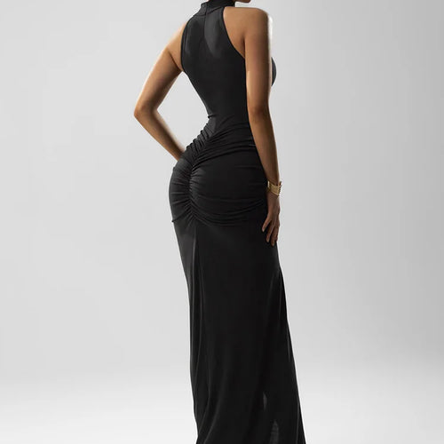 Load image into Gallery viewer, Halter Ruched Sleeveless Sexy Maxi Dress Women Gown Fashion Slim High Waist Evening Club Party Split Long Dress
