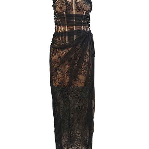 Load image into Gallery viewer, Solid Spliced Lace Slimming Dresses For Women Strapless Sleeveless High Waist Temperament Dress Female Fashion New
