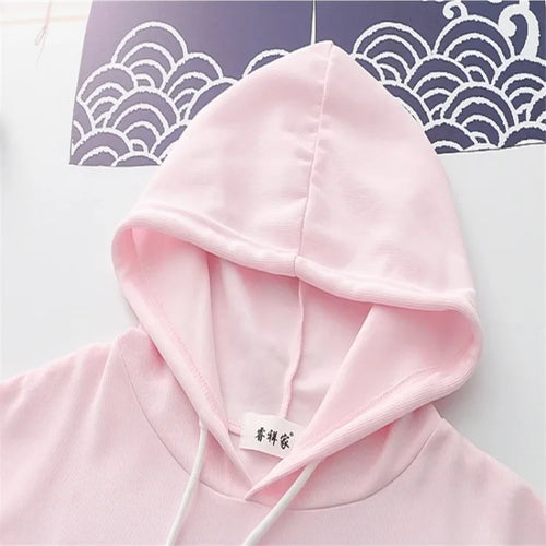 Load image into Gallery viewer, Cartoon Bear Print Cotton Hoodies Women 2024 Spring Flare Sleeve Drawstring Hooded Sweatshirt Sweet Style Female Kawaii Tops
