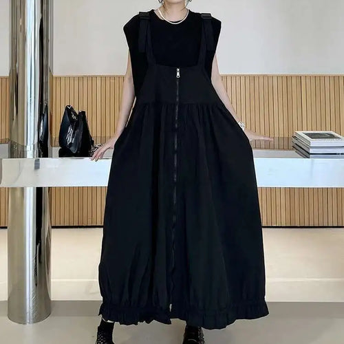 Load image into Gallery viewer, Women Green Pleated Pocket Big Size Strap Dress New Square Collar Sleeveless Fashion Tide Spring Autumn 2025 1DH6067
