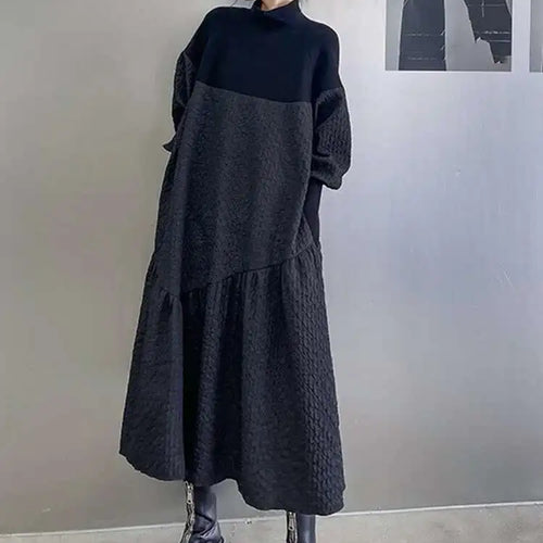 Load image into Gallery viewer, Women Black Knitting Big Size Long Dress New Turtleneck Long Sleeve Loose Fit Fashion Tide Spring Autumn 2025 1DH0797
