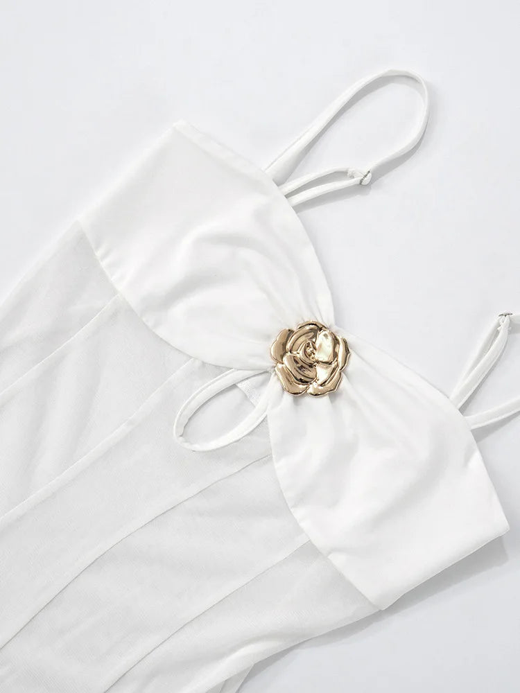 See Through Spaghetti Strap Sexy Maxi Dress For Women Gown Summer New Metal Buckle Sleeveless Backless Beach Long Dress