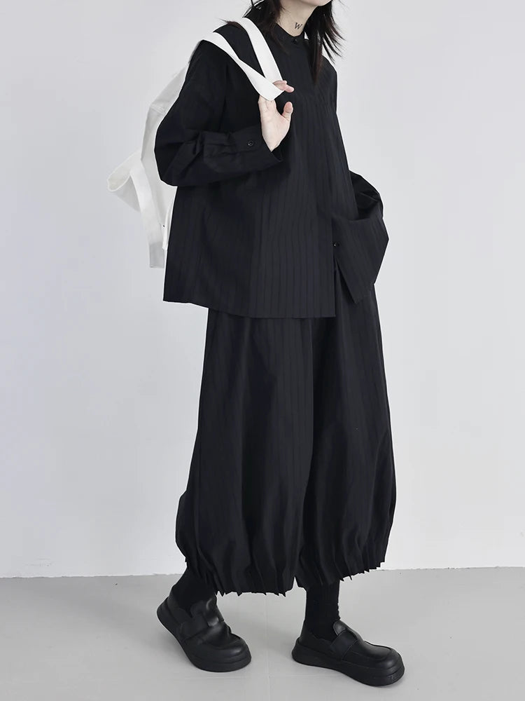 High Elastic Waist Black Striped Pleated Wide Leg Bud Pants New Trousers Women Fashion Tide Spring Autumn 2025 1DJ0832