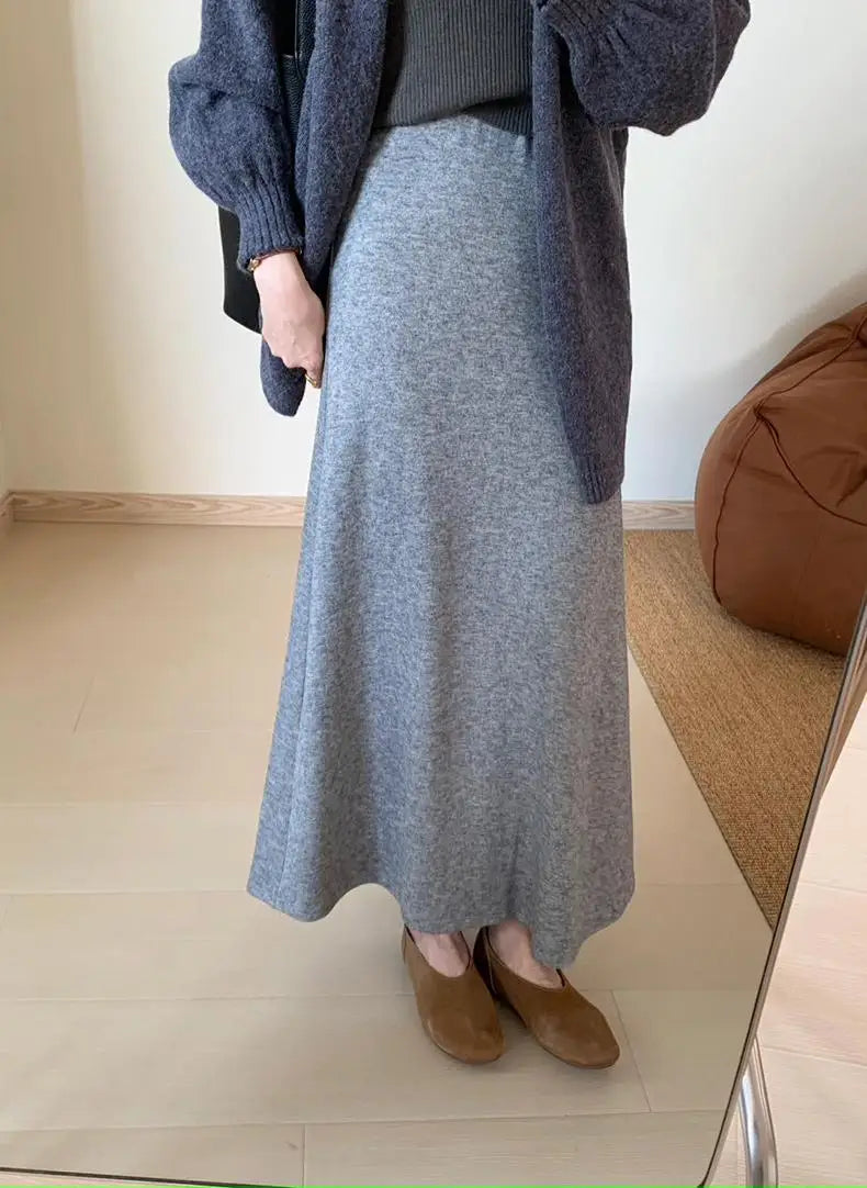 Korean Version 2024 Solid High Waist Versatile Slim Long Skirts For Women Autumn Office Elegant Festival Skirt Simplicity Street