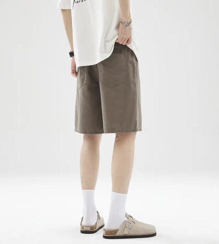 Men's Shorts American Vintage Straight Leg Solid Color Five Quarter Pants Simple Casual Handsome Trendy Summer 9W1324