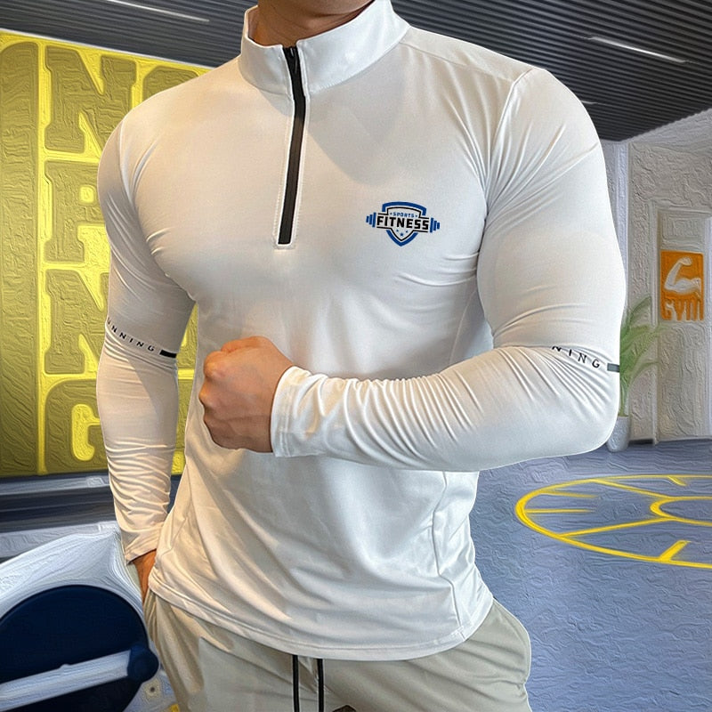 Mens Compression T-shirt Gym Fitness Sweatshirt Running Exercise Sports Tops Turtleneck Knitwear Long Sleeves Clothing Plus Size