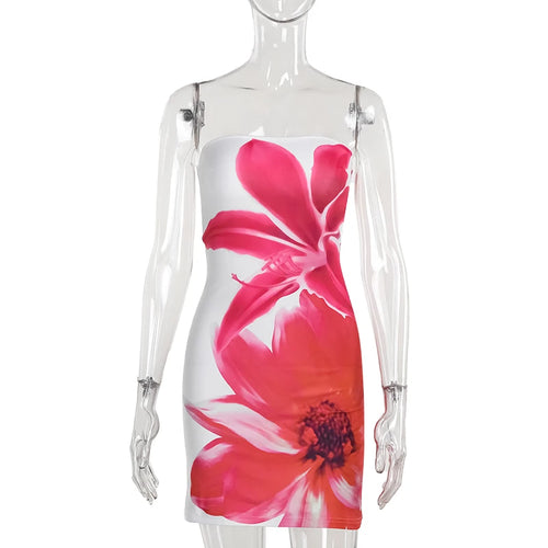 Load image into Gallery viewer, Strapless Backless Print Dress For Women Fashion Patchwork Off-shoulder Sleeveless Bodycon Club Party Print Mini Dress
