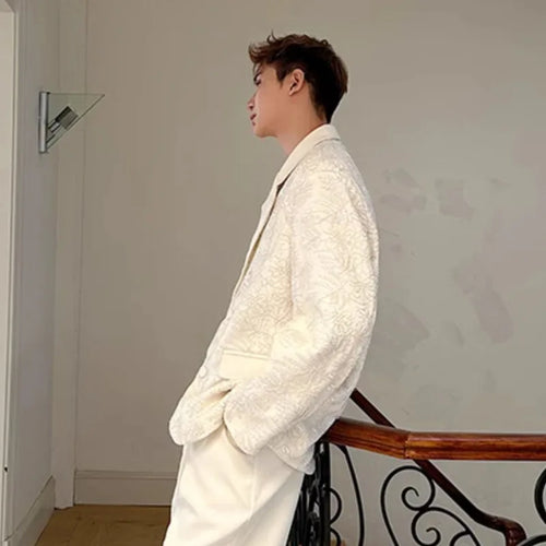 Load image into Gallery viewer, Male Blazer Doublelayer Threedimensional Relief Embroidered Lapel Deisgn Solid Color Single Breasted Suit Jacket 9W1487
